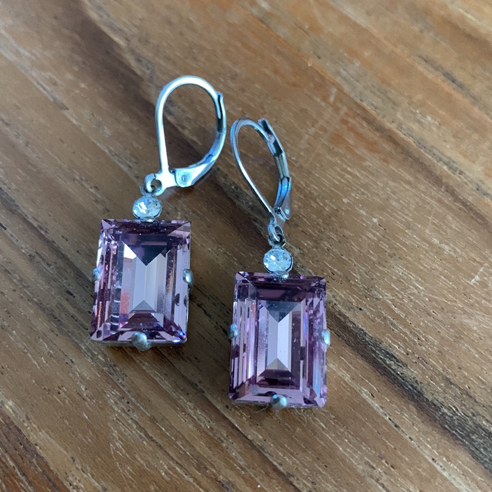 Vintage pink crystal silver earrings